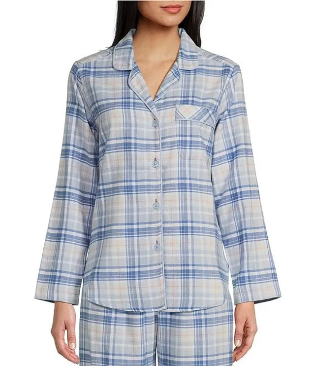 Sleep Sense Plaid Print Yarn Dyed Long Sleeve Notch Collar