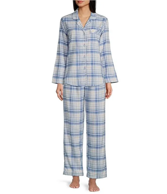 Sleep Sense Plaid Print Yarn Dyed Long Sleeve Notch Collar