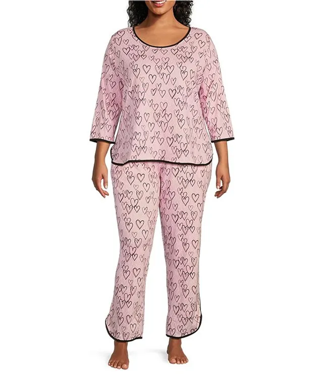 Sleep Sense Plus Drawn Heart Print Scoop Neck 3 4 Sleeve Knit