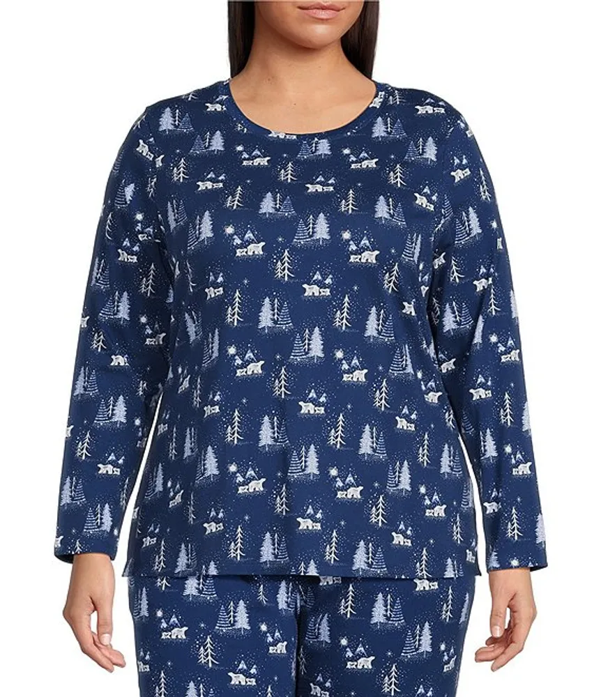 Sleep Sense Plus Size Forest Print Knit Long Sleeve Crew Neck