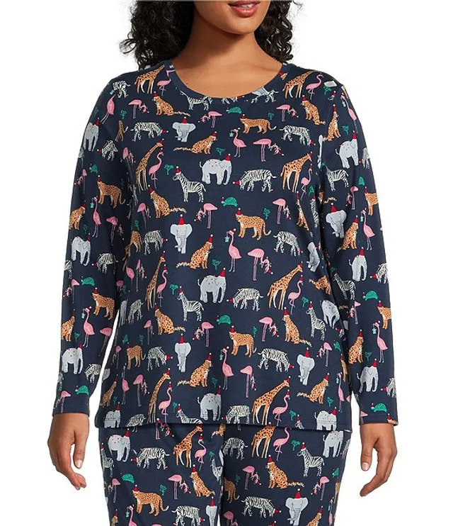 Sleep Sense Plus Stretch X mas Safari Print Knit Long Sleeve Crew
