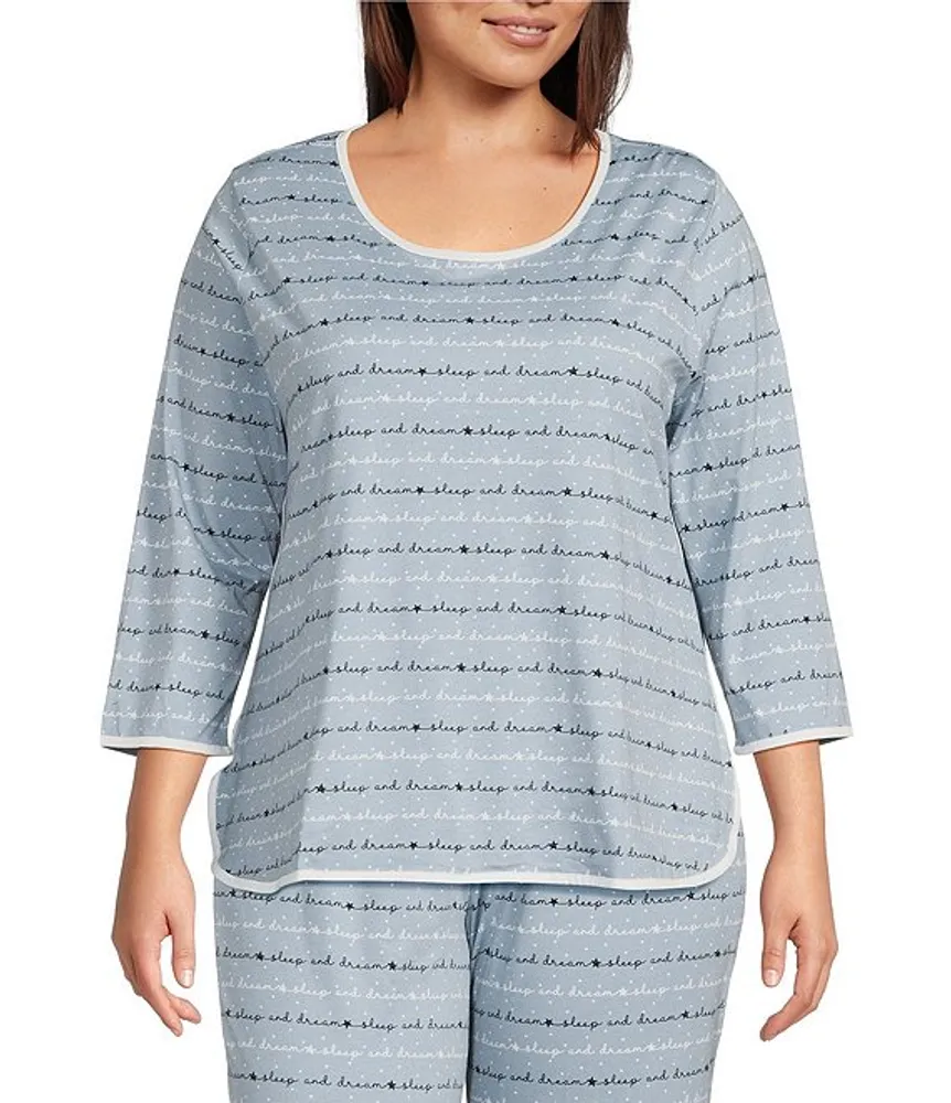 Sleep Sense Plus Sleepy Words Print Scoop Neck 3 4 Sleeve Knit