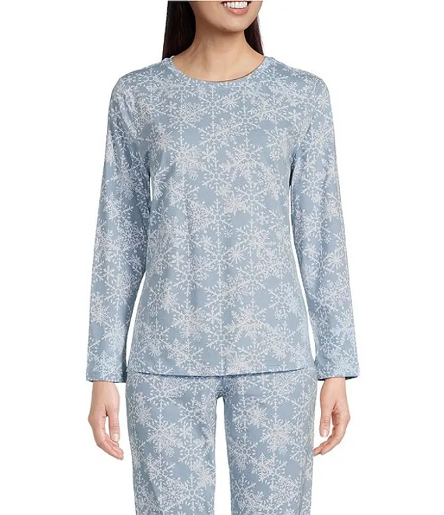 Sleep Sense Snowflake Print Knit Long Sleeve Crew Neck