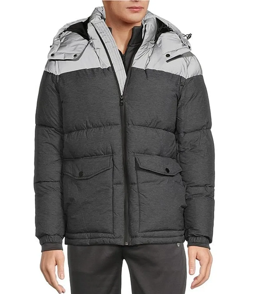 Solaris Reflective Heathered Colorblock Hooded Puffer Jacket