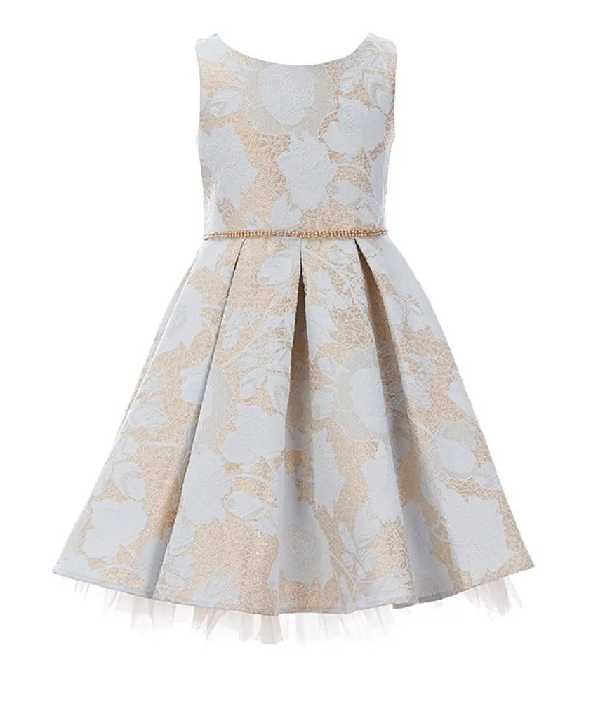 Sweet Kids Big Girls 7 12 Sleeveless Gold Floral Jacquard Pleated