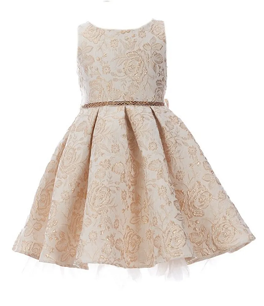 Sweet Kids Big Girls 7 16 Sleeveless Floral Metallic Jacquard Fit