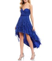 Teeze Me Strapless Sweetheart-Neck Ruched Bodice Glitter Mesh 