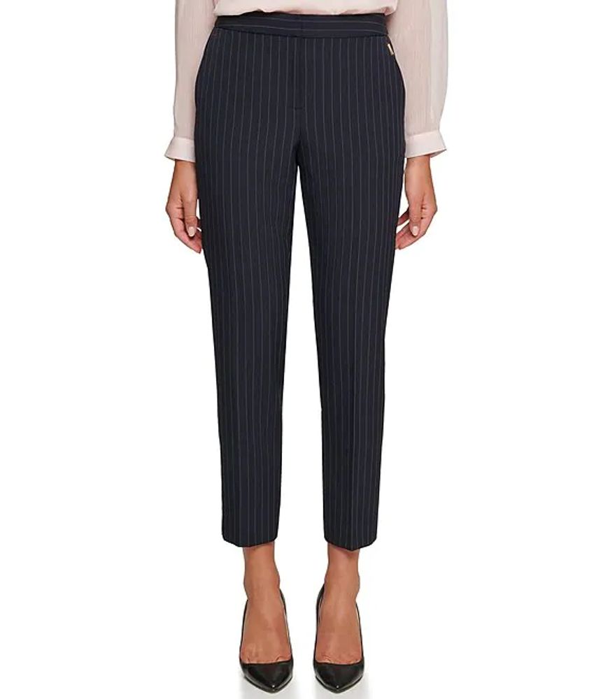 Tommy Hilfiger Sloane Pinstripe Suiting Slim Leg Ankle Pants