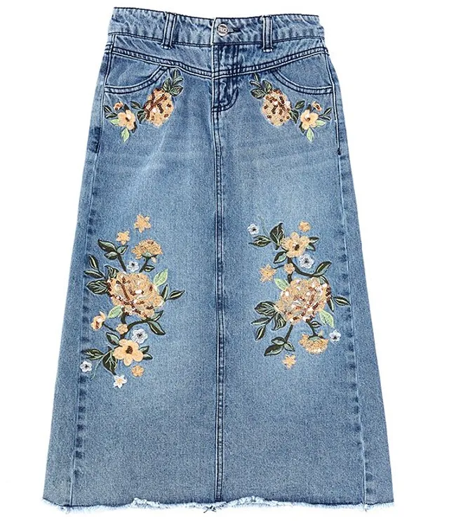 Embroidered denim 2024 skirt uk