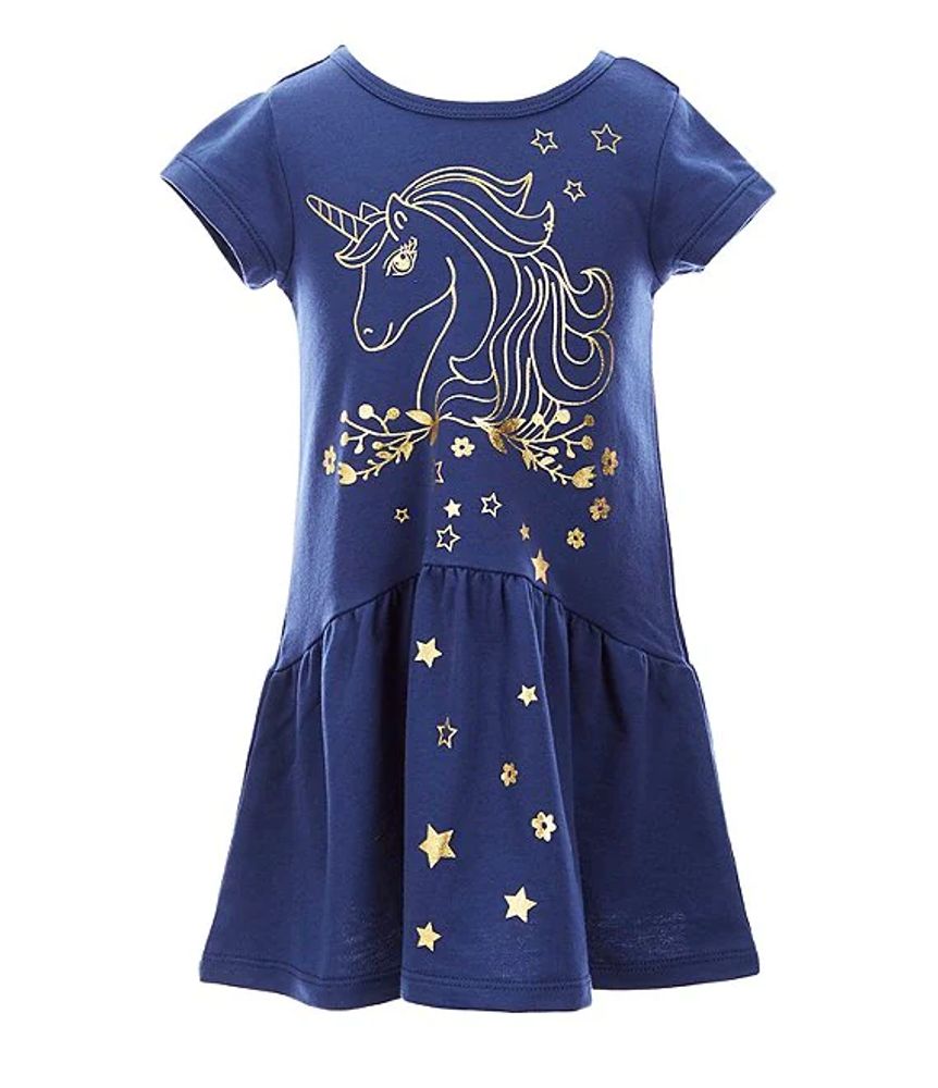 Truly Me Little Girls 2T 6X Foiled Unicorn Drop Waist Dress