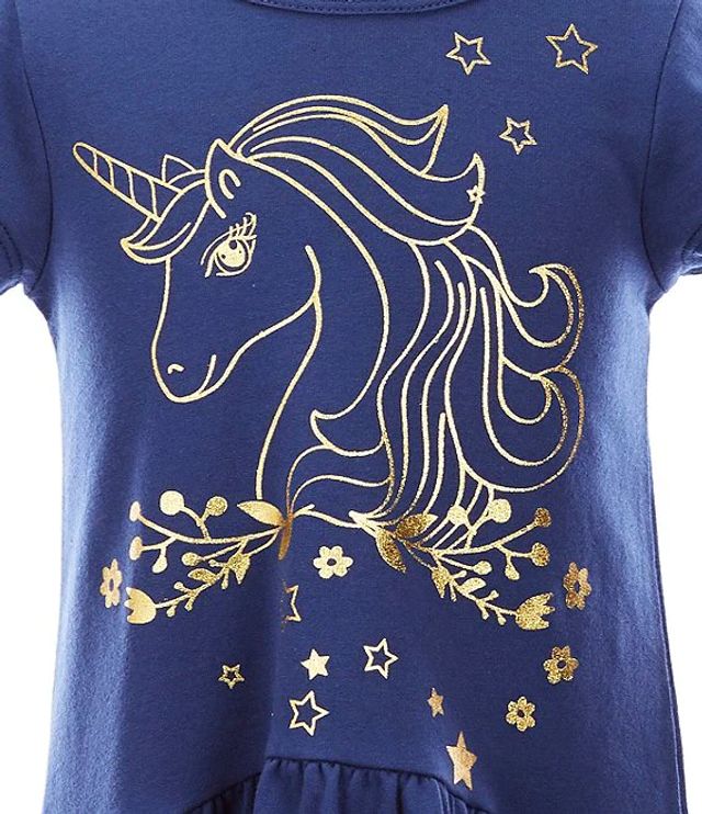 Truly Me Little Girls 2T 6X Foiled Unicorn Drop Waist Dress