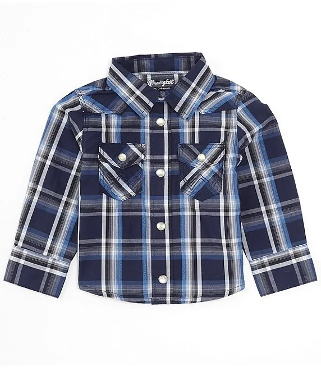 Wrangler Baby Boys Newborn 24 Months Long Sleeve Blue Plaid
