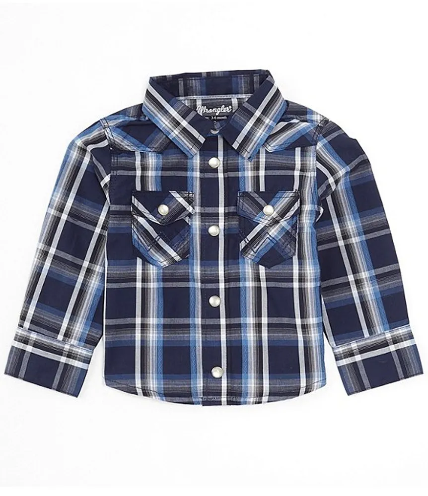 Wrangler Baby Boys Newborn 24 Months Long Sleeve Blue Plaid