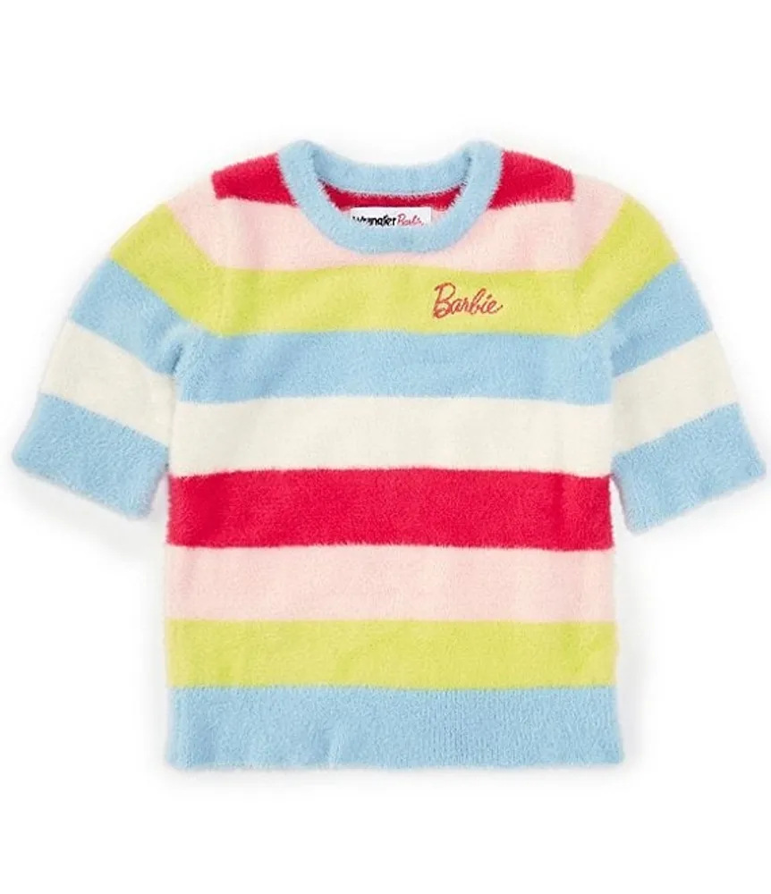 Wrangler X Barbie Big Girls 7 16 Short Sleeve Crop Fuzzy Stripe
