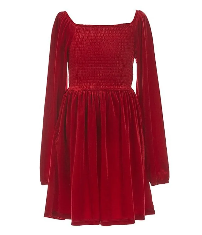 Xtraordinary Big Girls 7 16 Blouson Sleeve Smocked Velvet Fit And