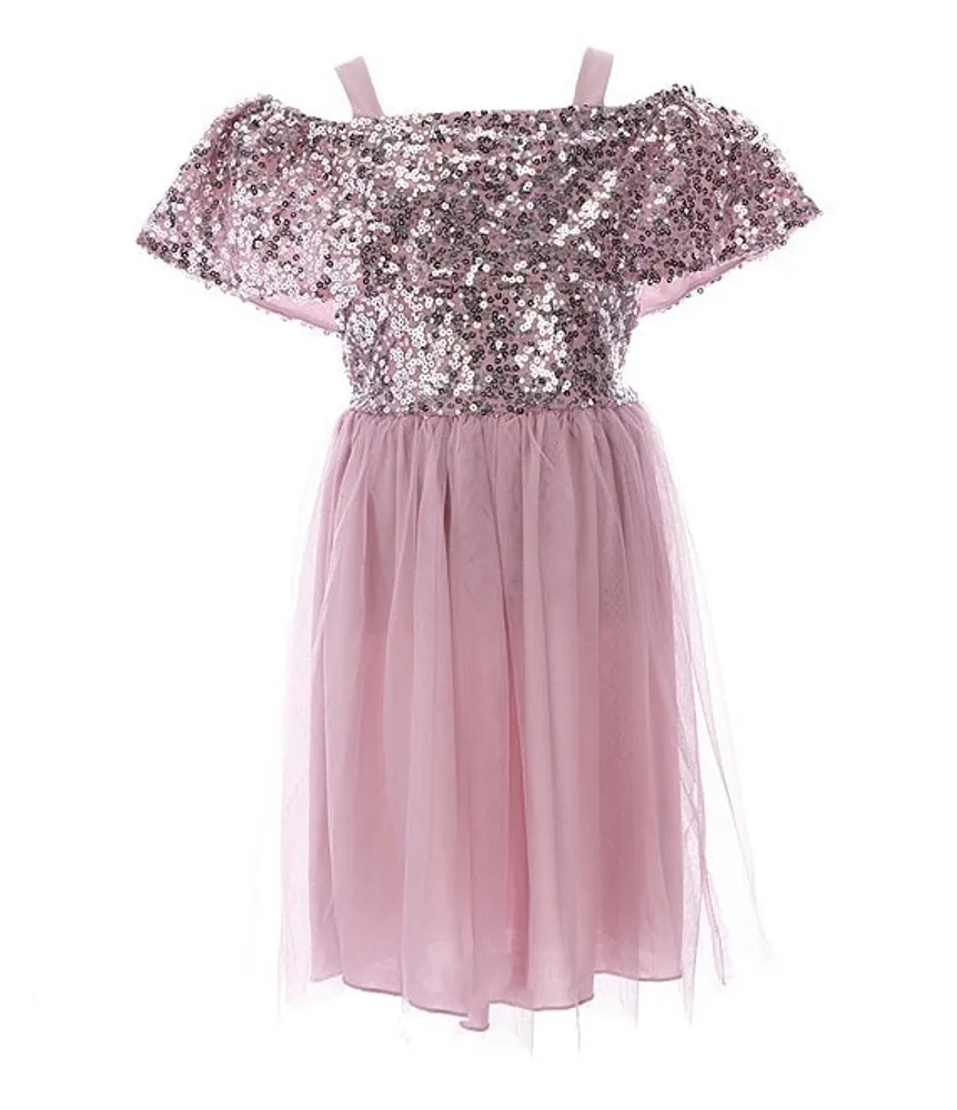 Xtraordinary Big Girls 7 16 Cold Shoulder Sequin Bodice Mesh