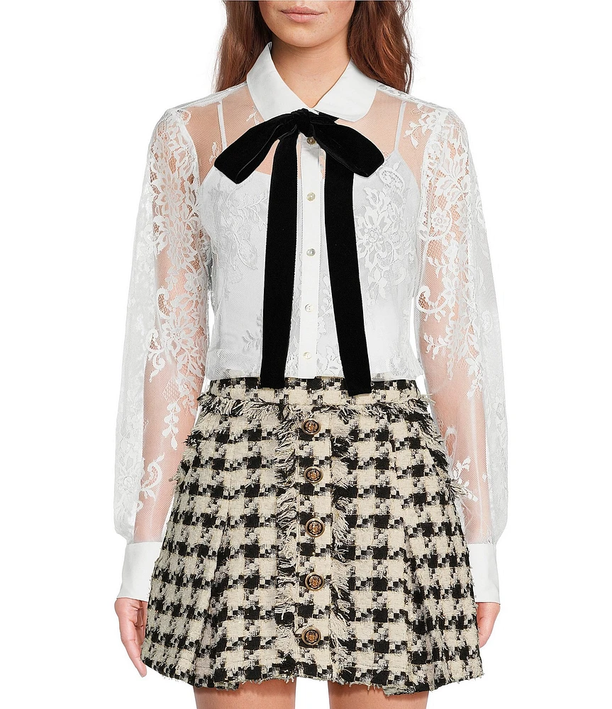 A Loves A Poplin Point Collar Bow Tie Neck Sheer Illusion