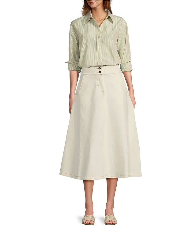 【激安セール】 Stretch A Loves A Denim Midi Flounce Volume A-Line Rise High スカート