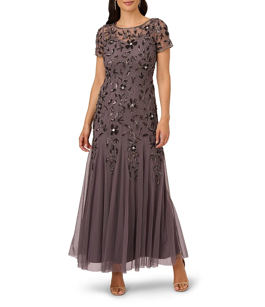 Adrianna papell short sleeve beaded gown hotsell