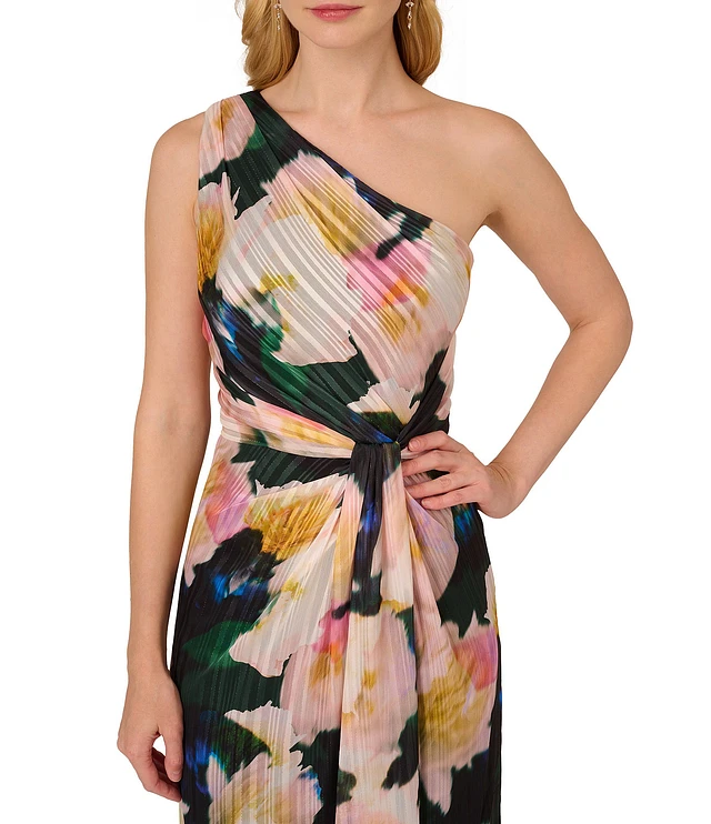 Adrianna Papell Floral Metallic Satin One Shoulder Adrianna Papell Floral Metallic Satin One Shoulder