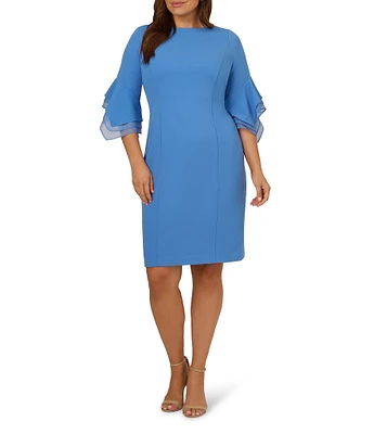 Adrianna Papell Women's Velvet Bell-Sleeve Mesh-Trim Dress
