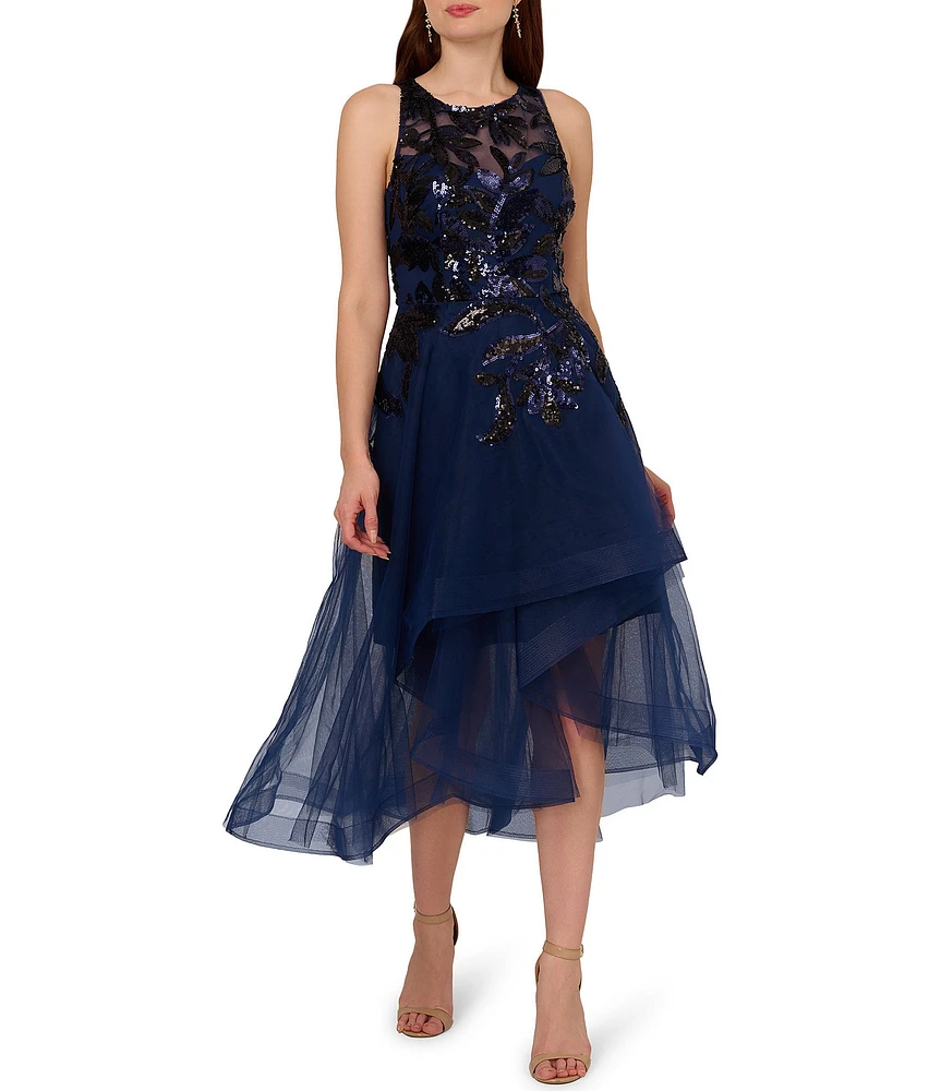 Adrianna Papell deals Womens Navy Sequined Illusion Evening dress