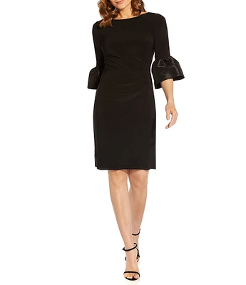 Adrianna Papell Women's Velvet Bell-Sleeve Mesh-Trim Dress