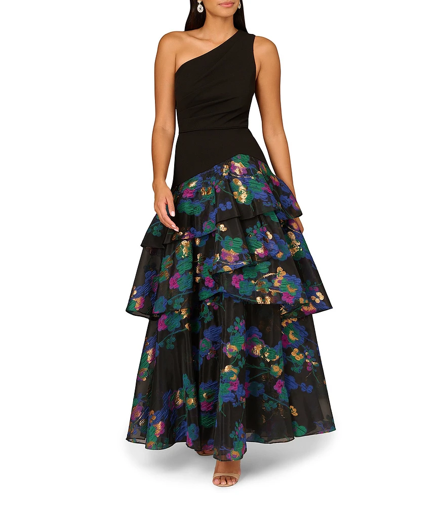 Aidan Mattox Floral Jacquard One Shoulder Sleeveless
