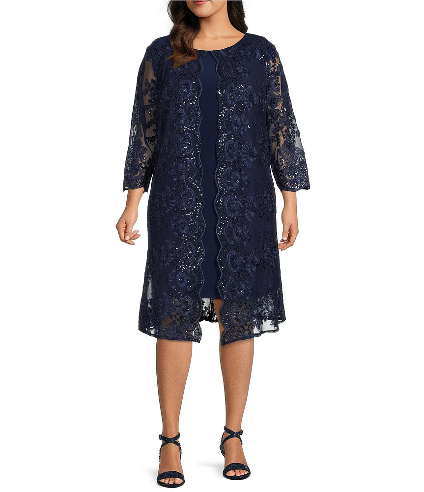 Alex evenings sequined lace sheath dress and jacket best sale