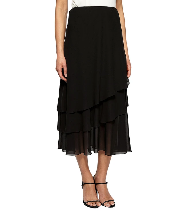 Buru Teagan Tiered Ruffle Full Length Pocketed A-Line Skirt