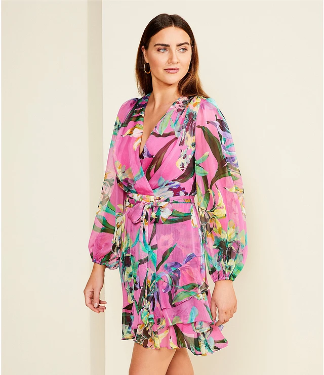 Alex Marie Laurel Floral Long Sleeve Surplice V-Neck A-Line