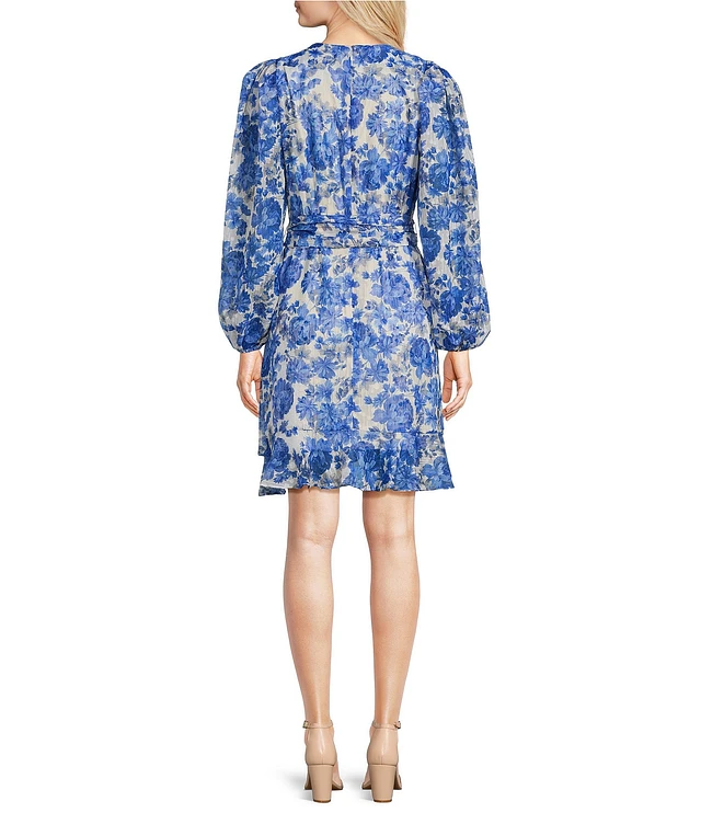 Alex Marie Laurel Floral Long Sleeve Surplice V-Neck A-Line