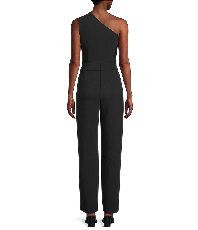 Alex Marie Aliza One Shoulder Wide Leg Crepe Jumpsuit