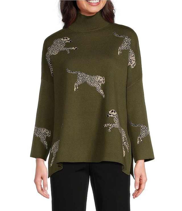 Ali Miles Jacquard Mock Neck 3/4 Sleeve Sweater at CoolSprings