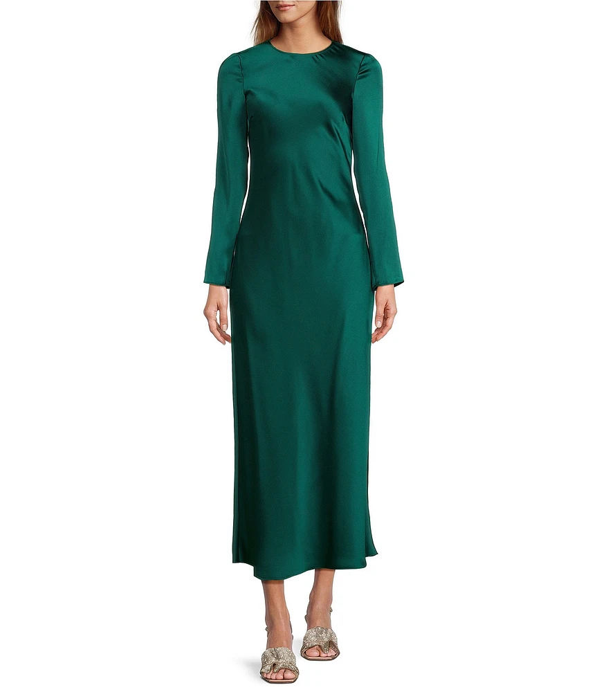 Antonio Melani Asher Satin Crew Neck Long Sleeve Maxi Dress at