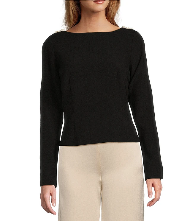 Antonio Melani x Elizabeth Damrich Seashell Crepe Boat Neck Long