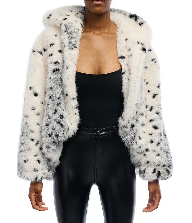 Azalea Wang Leo-City Faux Fur Snow Leopard Hooded Long