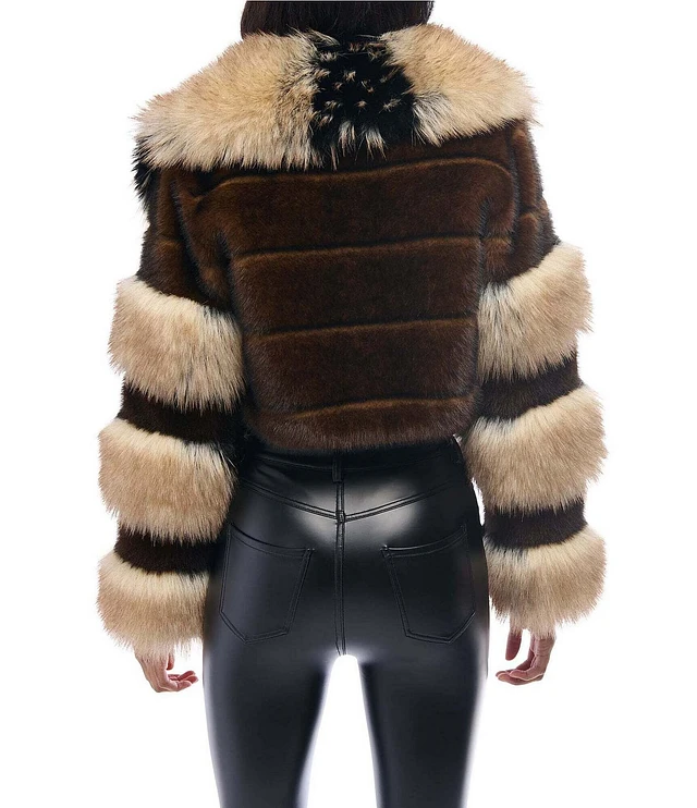 Azalea Wang Plus Size Cora Grey Multi Faux Fur Stand Collar Zip