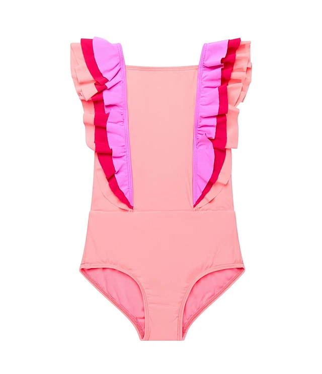 Beach Lingo Little Girls Colorblock Ruffle Detail One-Piece