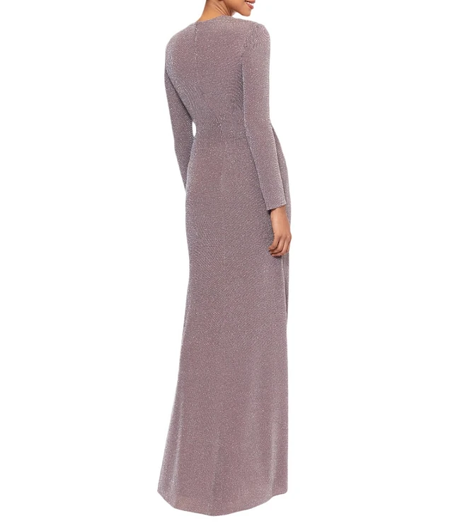 Betsy & Adam Metallic Knit Asymmetrical Neck Long Sleeve