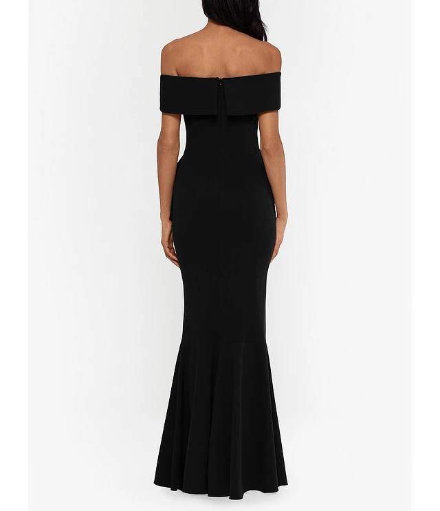 Betsy and adam off the shoulder scuba gown sales