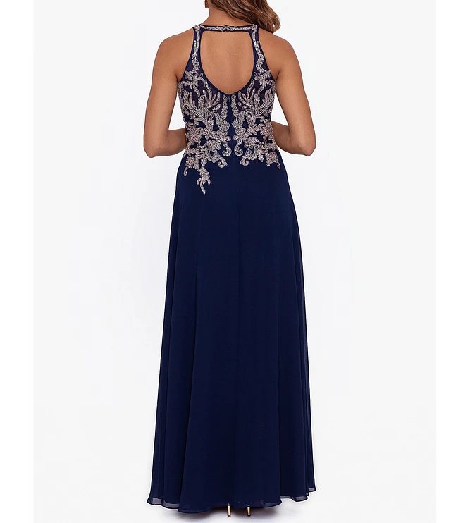 Betsy & adam embroidered halter gown top