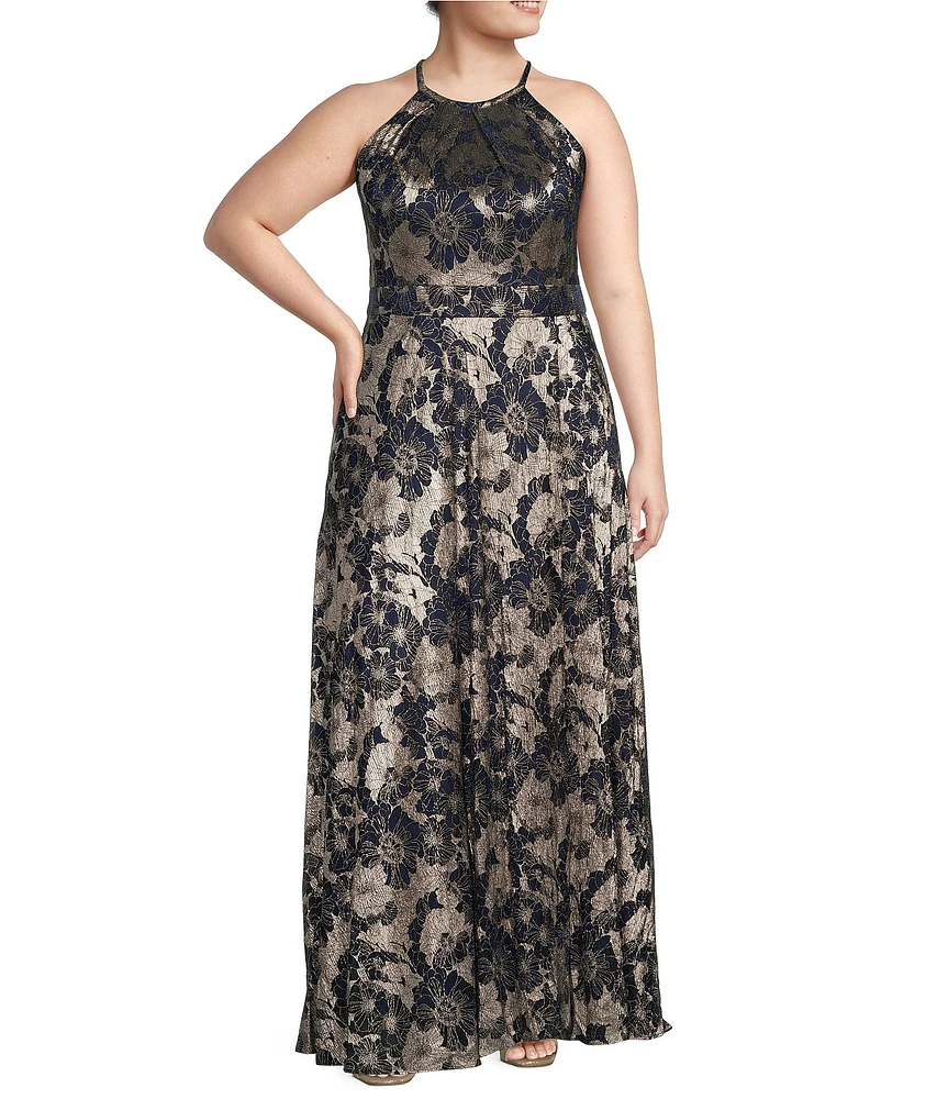 Betsy & adam petite floral halter maxi gown 2025
