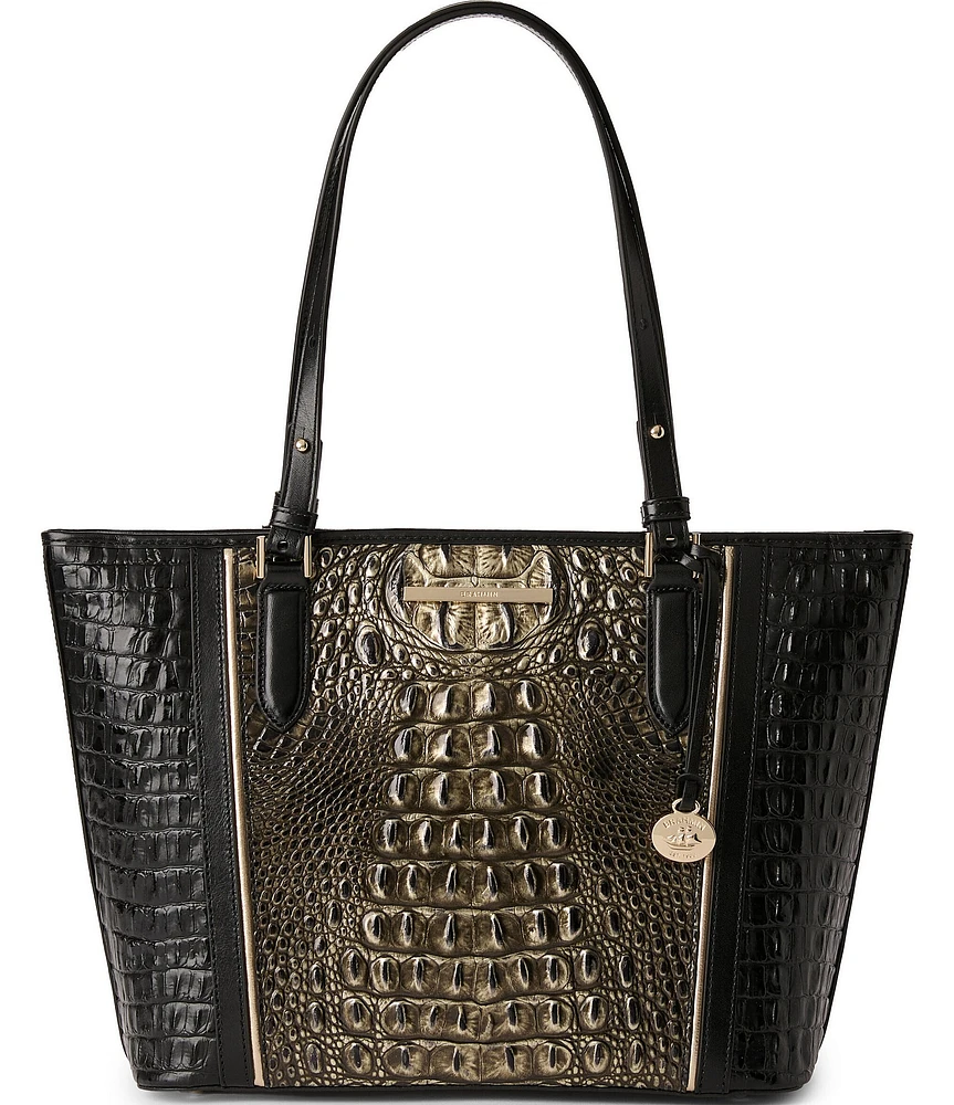 Good BRAHMIN MEDIUM ASHER NUTMEG STYLE # L15 846 BLACK AND TAUPE BAG TOTE PURSE