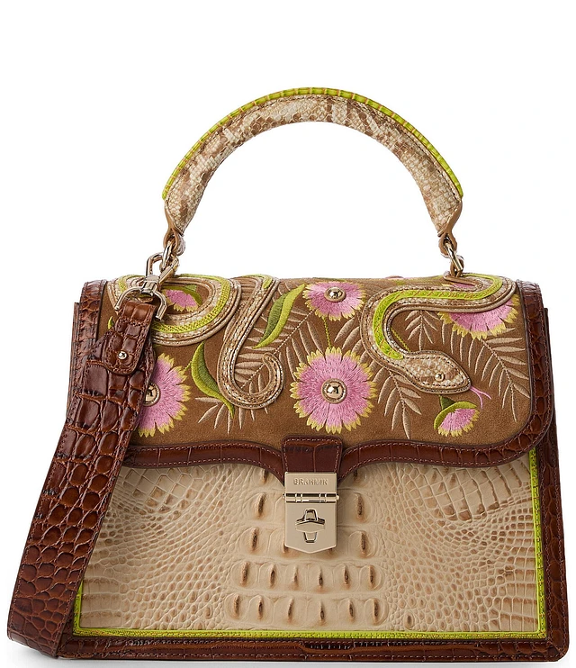 BRAHMIN Yuma Collection Hallie Snake Embroidered Satchel Top