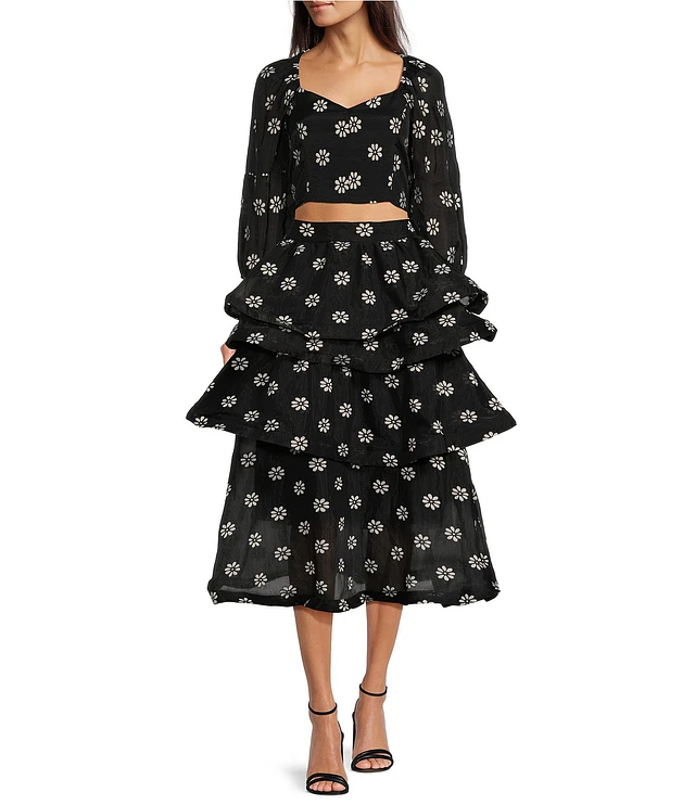 Buru Teagan Velvet Square Neck Wide Strap Tiered Ruffle A