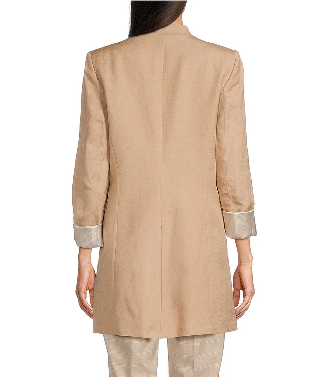 Calvin klein satin stripe roll cuff long open front jacket best sale