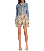 Chelsea and violet puff sleeve denim jacket top