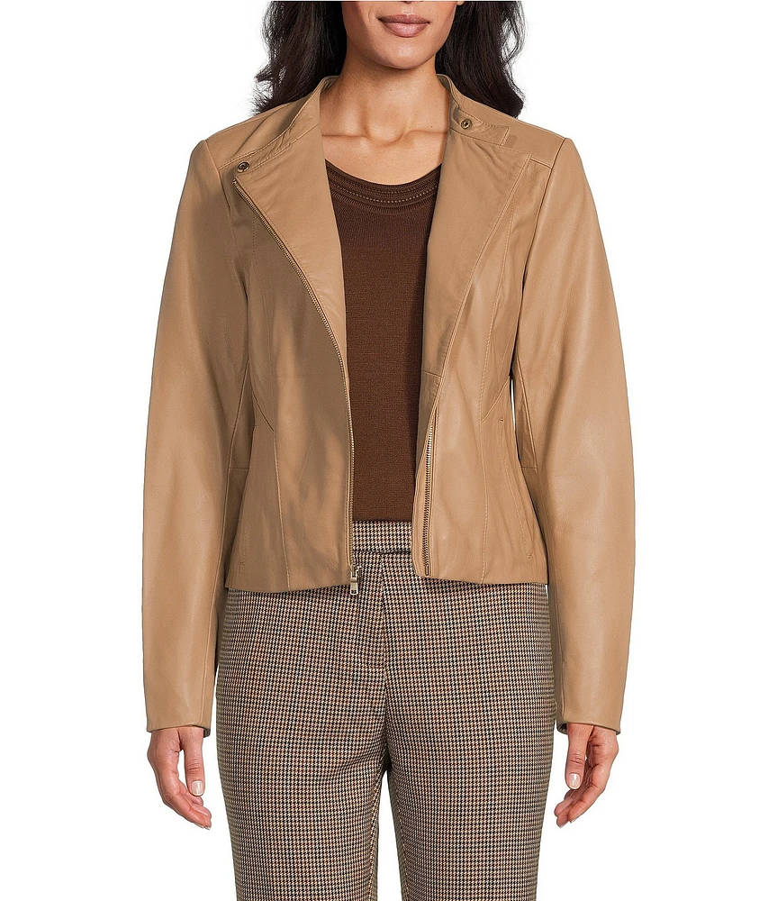 Cole haan asymmetrical leather jacket best sale