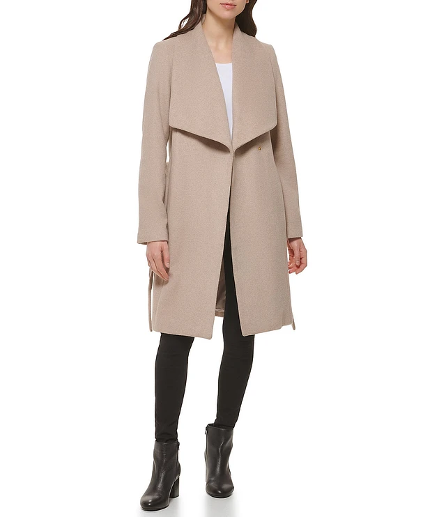 Cole haan wool blend shawl collar belted coat outlet